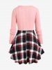 Plus Size Plaid Cable Knit Long Sleeves Colorblock Tee -  