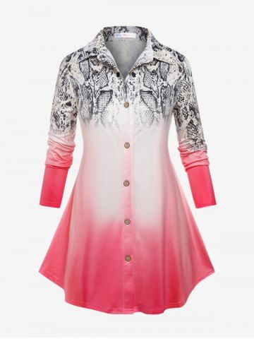 Plus Size Ombre Snake Print Button Up Tunic Shirt