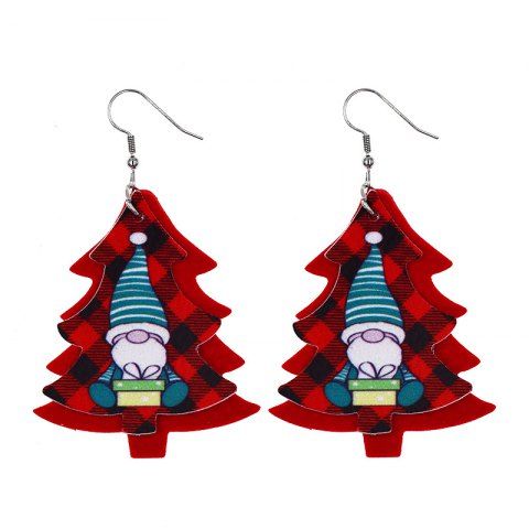 Christmas Tree Faux Leather Drop Earrings - RED