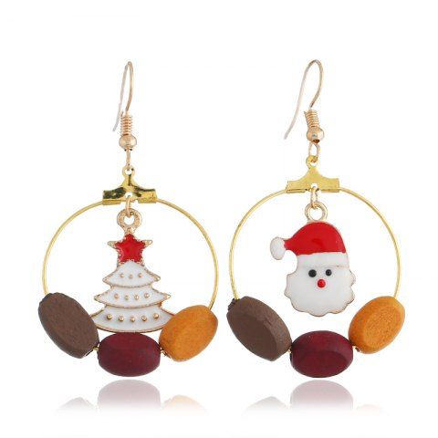 Christmas Asymmetric Earrings Santa Claus Tree Wooden Beads Hook Earrings - MULTI