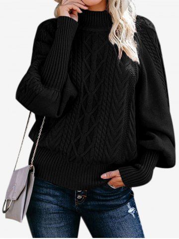 Plus Size Mock Neck Cable Knit Raglan Sleeve Sweater - BLACK - 3XL