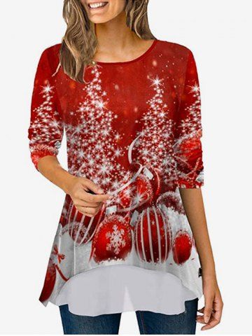 Plus Size Christmas Printed Tunic Tee - RED - L