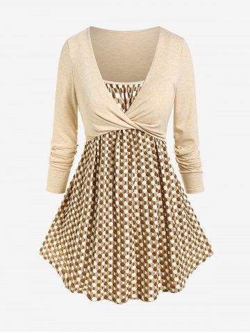 Plus Size Polka Dot Cross Long Sleeves Tunic 2 in 1 Tee and Rose Print Leggings Outfits