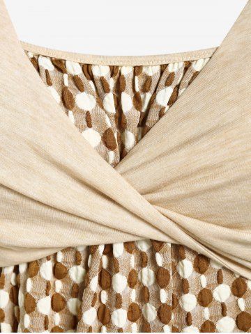 Plus Size Polka Dot Cross Long Sleeves Tunic 2 in 1 Tee and Rose Print Leggings Outfits