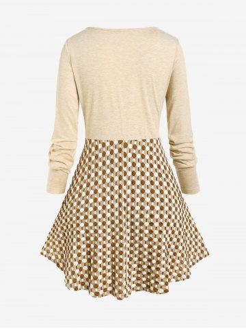 Plus Size Polka Dot Cross Long Sleeves Tunic 2 in 1 Tee and Rose Print Leggings Outfits