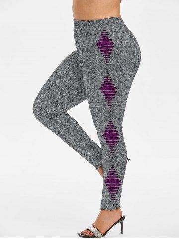 Plus Size High Waist 3D Ripped Print Skinny Leggings - PURPLE - 5X | US 30-32