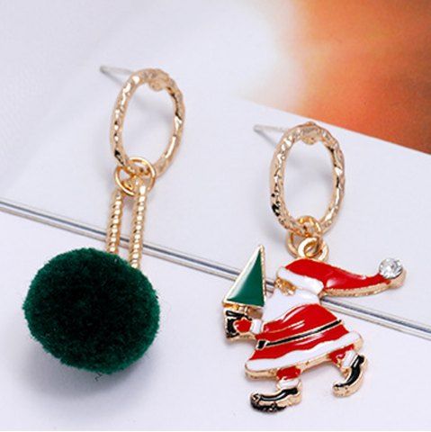 Christmas Santa Claus Pompom Asymmetric Drop Earrings - MULTI