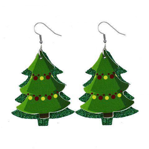 Christmas Tree Faux Leather Drop Earrings - DEEP GREEN