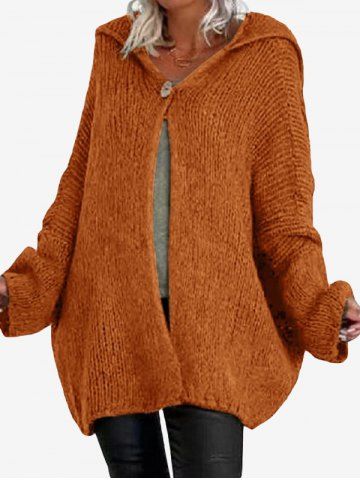 Cardigan à Capuche Long à Goutte Epaule de Grande Taille - COFFEE - XL