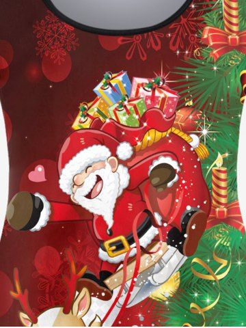 Plus Size Christmas Elk Santa Claus Printed Long Sleeves Tee