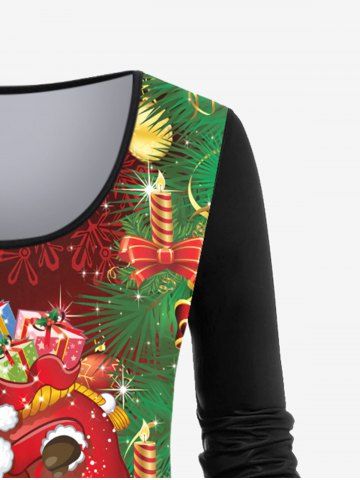 Plus Size Christmas Elk Santa Claus Printed Long Sleeves Tee