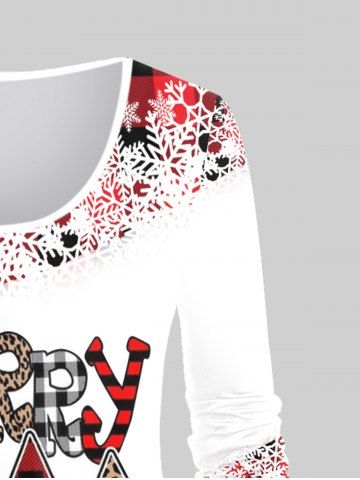 Plus Size Christmas Snowflake Checked Tree Print T-shirt