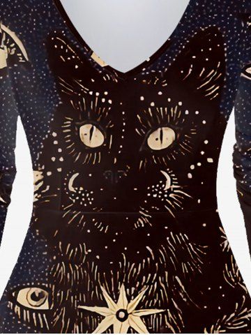 Plus Size Cat Eye Print Long Sleeve Dress