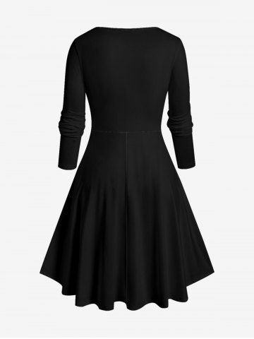 Plus Size Two Tone 3D Buckle Lace-up Print Dress