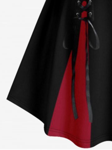 Plus Size Two Tone 3D Buckle Lace-up Print Dress