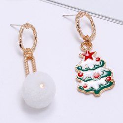 Boucles D'Oreilles Asymétriques Arbre Sapin de Noël Pendantes avec Pompon - Multi 