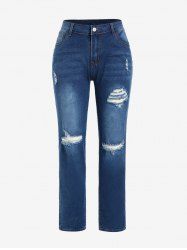 Plus Size Ripped Hole High Rise Straight Jeans -  