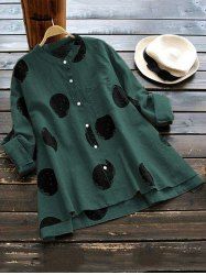 Plus Size Polka Dot Patch Pocket Roll Sleeve Shirt -  