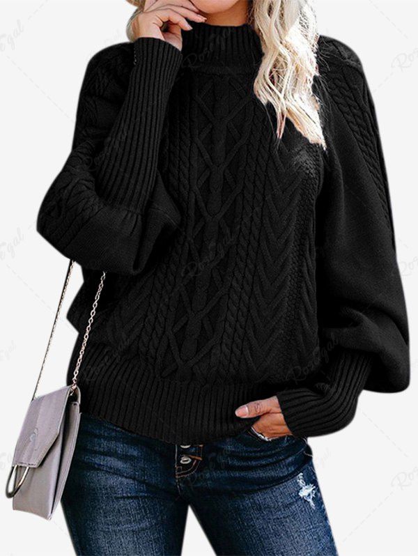 Store Plus Size Mock Neck Cable Knit Raglan Sleeve Sweater  