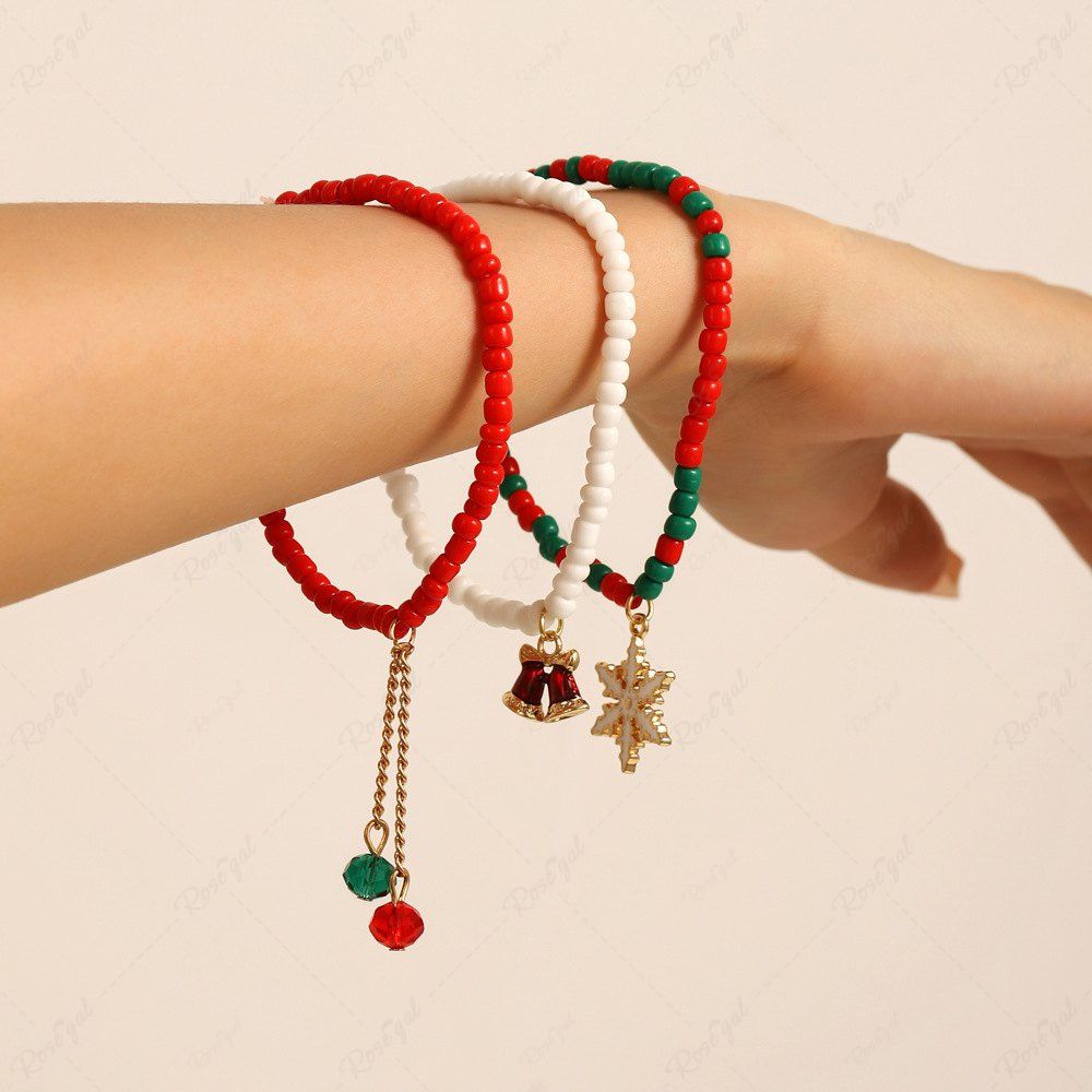 Best 3Pcs Christmas Colorful Beads Snowflake Bell Bracelets  