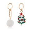 Boucles D'Oreilles Asymétriques Arbre Sapin de Noël Pendantes avec Pompon - Multi 