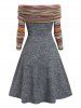 Off The Shoulder Colorful Stripe Panel Foldover Lace Up Knit Dress -  