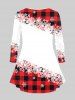 Plus Size Christmas Snowflake Checked Tree Print T-shirt -  