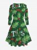 Plus Size Christmas Leaf Print A Line Dress -  