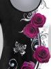 Plus Size 3D Rose Printed Colorblock Long Sleeves Tee -  