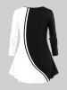 Plus Size 3D Rose Printed Colorblock Long Sleeves Tee -  
