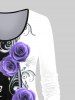 T-shirt à Imprimé 3D Rose en Blocs de Couleurs de Grande Taille à Manches Longues - Violet clair 
