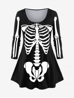 Halloween Costume Long Sleeve Skeleton Print T-shirt - BLACK - 5X | US 30-32