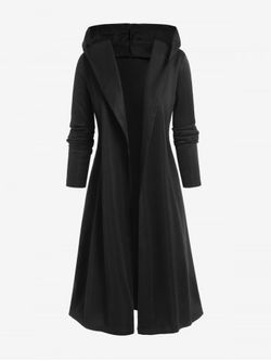 Plus Size Open Front Hooded Longline Coat - BLACK - 3XL