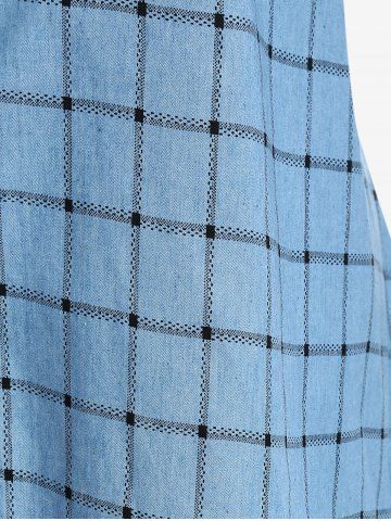 Plus Size Plaid Roll Tab Sleeves Tunic Shirt and Topstitching Belted Mom Jeans Outfit