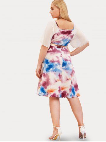 Plus Size & Curve Flutter Sleeve Tie Dye Chiffon Dress