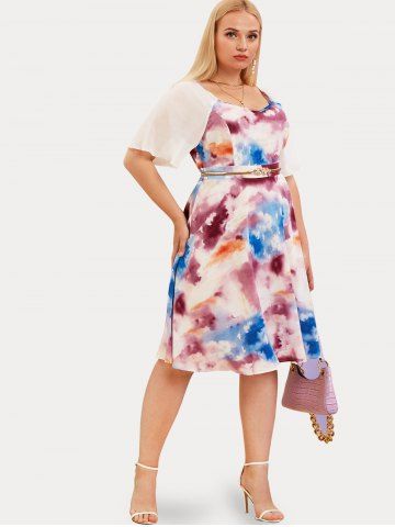 Plus Size & Curve Flutter Sleeve Tie Dye Chiffon Dress