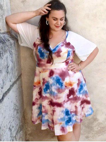 Plus Size & Curve Flutter Sleeve Tie Dye Chiffon Dress