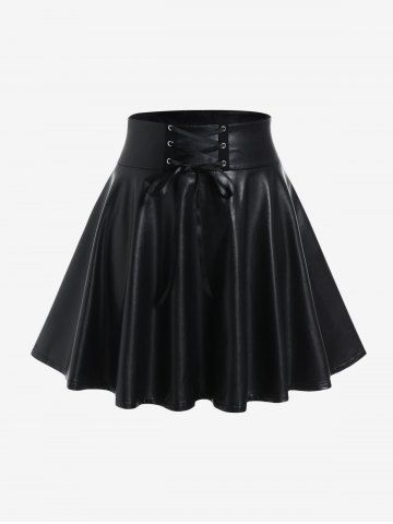 Gothic Lace-up Faux Leather Skate Skirt