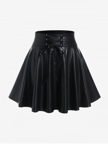 Jupe de Patin de Grande Taille en Faux Cuir à Lacets