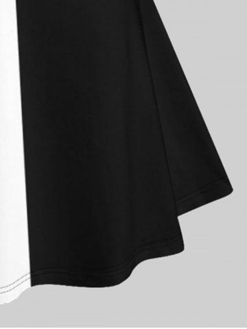 Plus Size 3D Lace Up Print Two Tone Dress