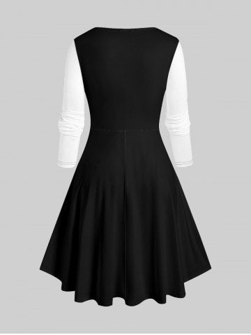Plus Size 3D Lace Up Print Two Tone Dress
