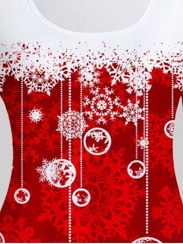 Plus Size Christmas Snowflake Printed Colorblock Long Sleeves Tee