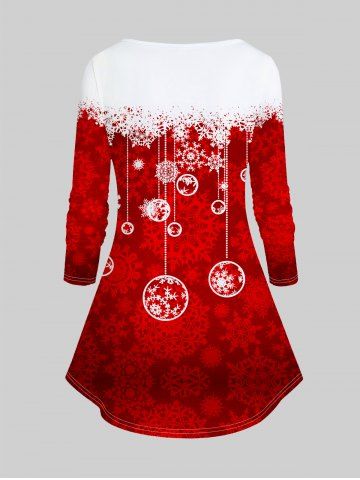 Plus Size Christmas Snowflake Printed Colorblock Long Sleeves Tee