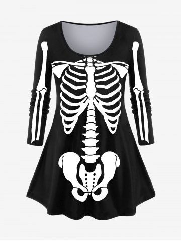 Halloween Costume Long Sleeve Skeleton Print T-shirt - BLACK - L | US 12