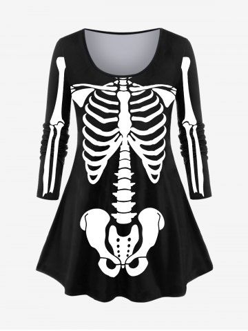 Halloween Costume Long Sleeve Skeleton Print T-shirt - BLACK - 2X | US 18-20