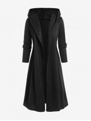 Plus Size Open Front Hooded Longline Coat -  