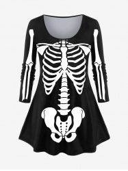 Halloween Costume Long Sleeve Skeleton Print T-shirt -  