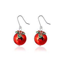 Boucles D'Oreilles Pendantes en Forme de Grenade de Noël - Rouge 