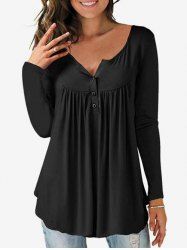 Plus Size Button Placket Long Sleeve Tunic Top -  