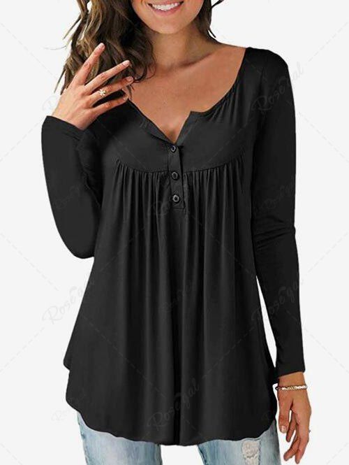 Outfits Plus Size Button Placket Long Sleeve Tunic Top  